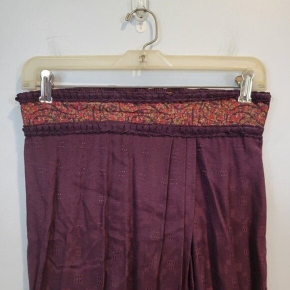 Vintage Pleated Floral Waistband Midi Skirt Purple Elastic Waist Back - Picture 6 of 6